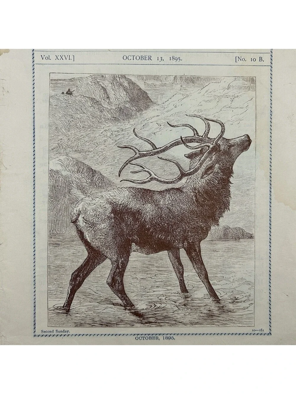 Antique 1895 Picture Lesson Paper Sunday School Childrens Weekly Stag Print  C18